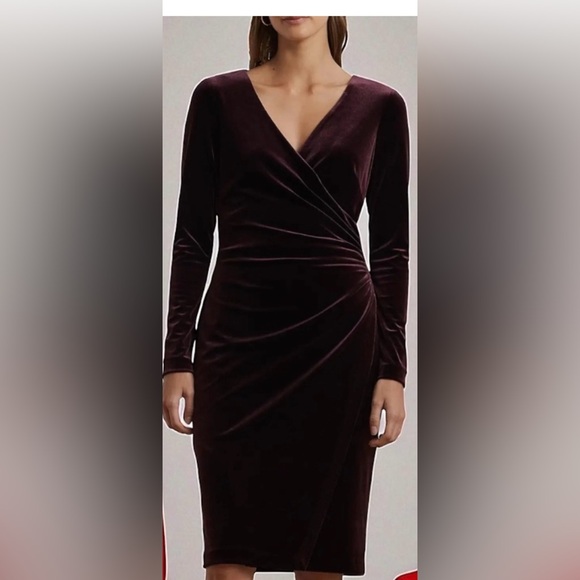 Chaps Purple Velvet Dress. Size 14. V-Neck Faux wrap dress. Stretchy fabric EUC. - Picture 2 of 5